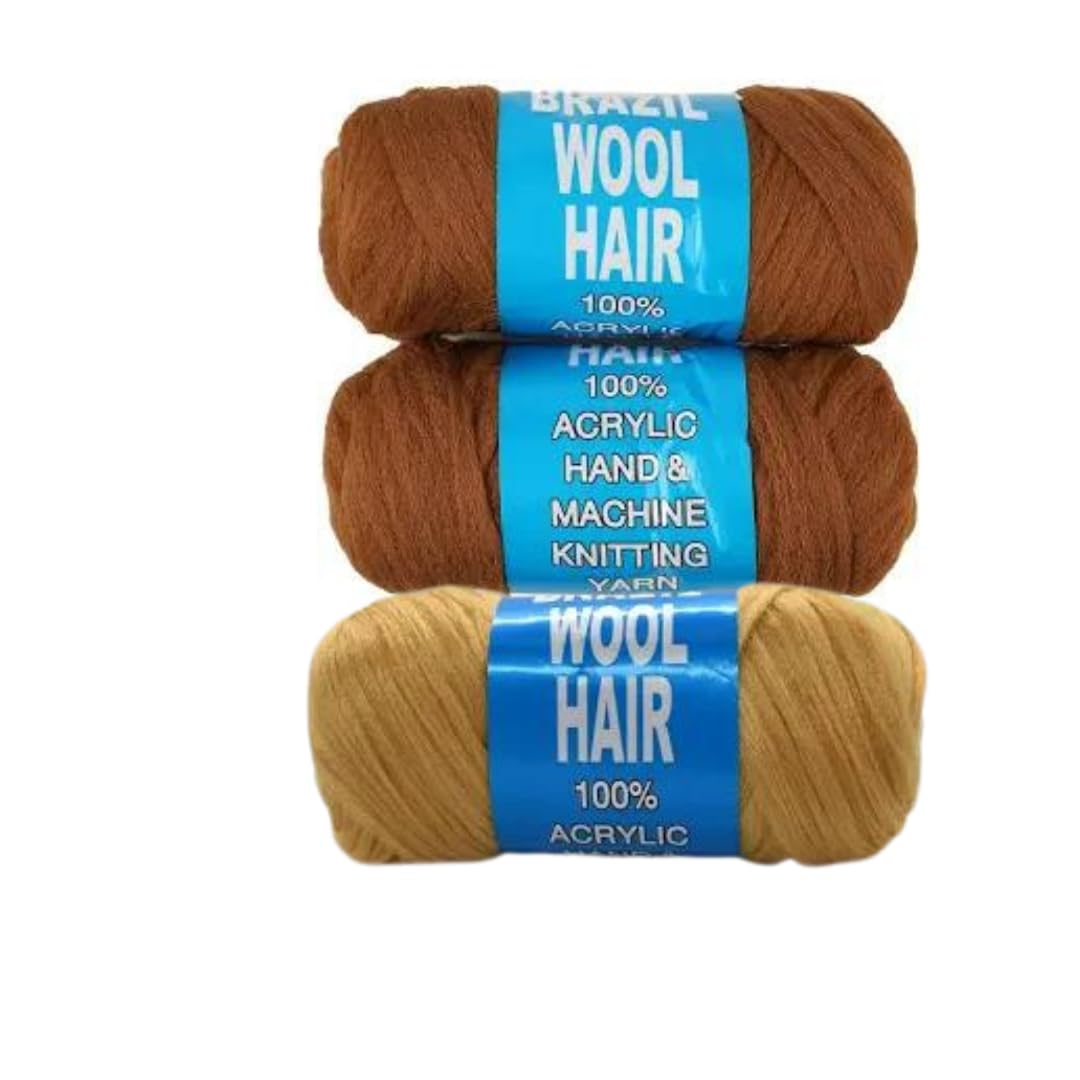 Brazilian Wool for Braiding Hair – 3 Pack Brown & Honey Blonde | Afro Wool Yarn for Box Braids, Faux Locs, Bohemian Braids, Dreadlock Wool, Twist Braiding Yarn, Protective Styling Yarn Omoge Hair