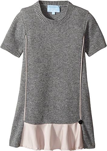 Lanvin Kids Baby Girl's Short Sleeve Knit Dress with Contrast Ruffles On Front (Toddler/Little Kids) Grey/Pink 4