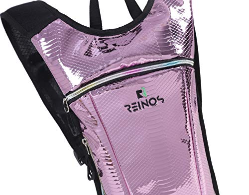 REINOS Hydration Backpack - Light Water Pack - 2L Water Bladder Included for Running, Hiking, Biking, Festivals, Raves (Purple Snake)