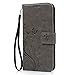 Galaxy S7 Edge Wallet Case - Mavis's Diary Fashion Floral Butterfly Embossed PU Leather Magnetic Flip Cover Card Holders & Hand Strap for Samsung Galaxy S7 Edge with Bling Dust Plug & Pen - Gray
