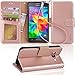 Arae Wallet Case Compatible for Samsung Galaxy Grand Prime with Wrist Strap and [4-Slots] ID&Credit Cards Pocket (Rosegold)