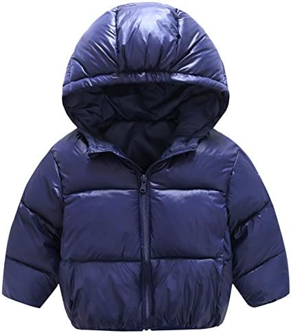 Mengxiaoya Toddler Winter Down Coat Kids Windproof Puff Hoodie Jacket Lightweight Navy Blue 6-12Months