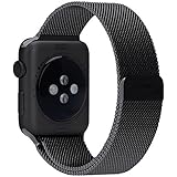 Apple Watch Band, Penom Fully Magnetic Closure Clasp Mesh Loop Milanese Stainless Steel Bracelet Strap for Apple iWatch Sport & Edition 42mm - Black