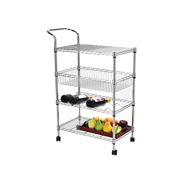 Buy New 4Tier Wire Rack Basket Shelf Stand Steel Rolling Kitchen