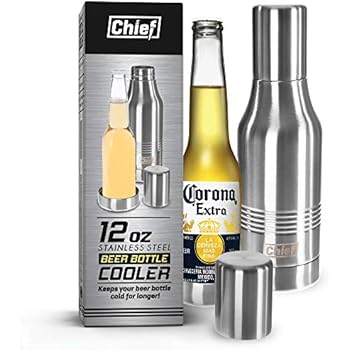 Beer Bottle Insulator- Double Wall Stainless Steel Beer Bottle Cooler. Great Christmas Gift ! BONUS e-Book and Gift Packaging.
