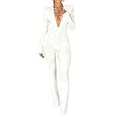 REASERAL Womens Dressy Jumpsuits Casual One Piece Outfits Long Sleeve Lace Deep V-Neck Straight Leg Jumpsuit