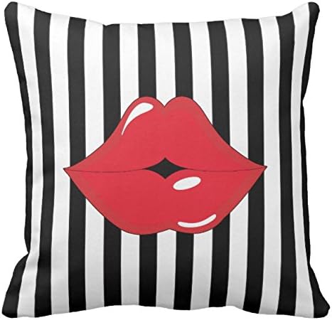 Black and White Stripes with Red Lips Throw Pillow Covers 18 x 18 Accent Pillows Pillow Covers Decorative Valentines Day Gifts for Girls