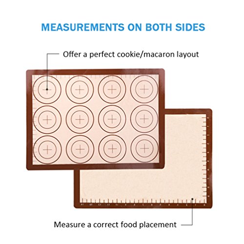 Silicone Baking Mat Set - 2 Pack Non-Stick Silicon Liner for Bake Pans & Rolling with Measurements, Heat Resistant Cookie Sheets for Macaroon/Pastry/Cookie (16" x 11.5", Brown) - Thumbnail 3