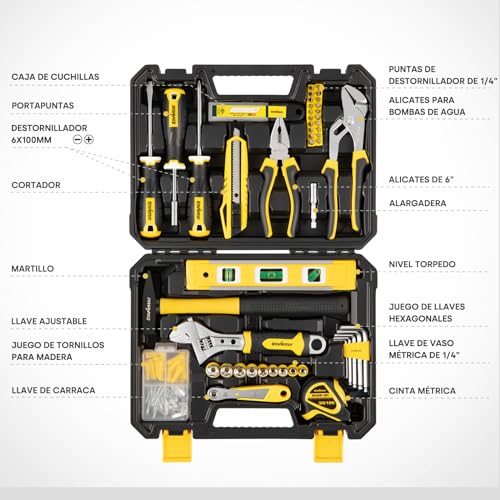 Enventor 158PCS Yellow Complete Tool Box, General Purpose Hand Tools Case, Tool Set Kit with Keys, Portable Tools Set for DIY and Daily Arrangements