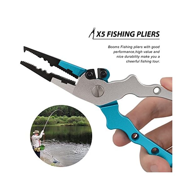 Booms-Fishing-X5-Aluminum-Fishing-Pliers-Resistant-Saltwater-for-Cutting-Braid-Line-and-Remove-Hooks-with-Coiled-Lanyard-and-Belt-Holder-Sheath