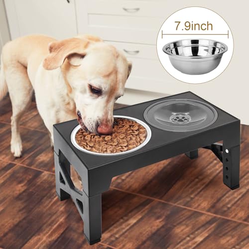 Polegas 3-in-1 Upgraded Raised Dog Bowl with Stand Elevated Dog Bowl with Slow Feeder,Non-Spill Slow Water and Stainless Steel Bowls 5 Height Adjustable dog food stand for Small Medium Large Sized Dog