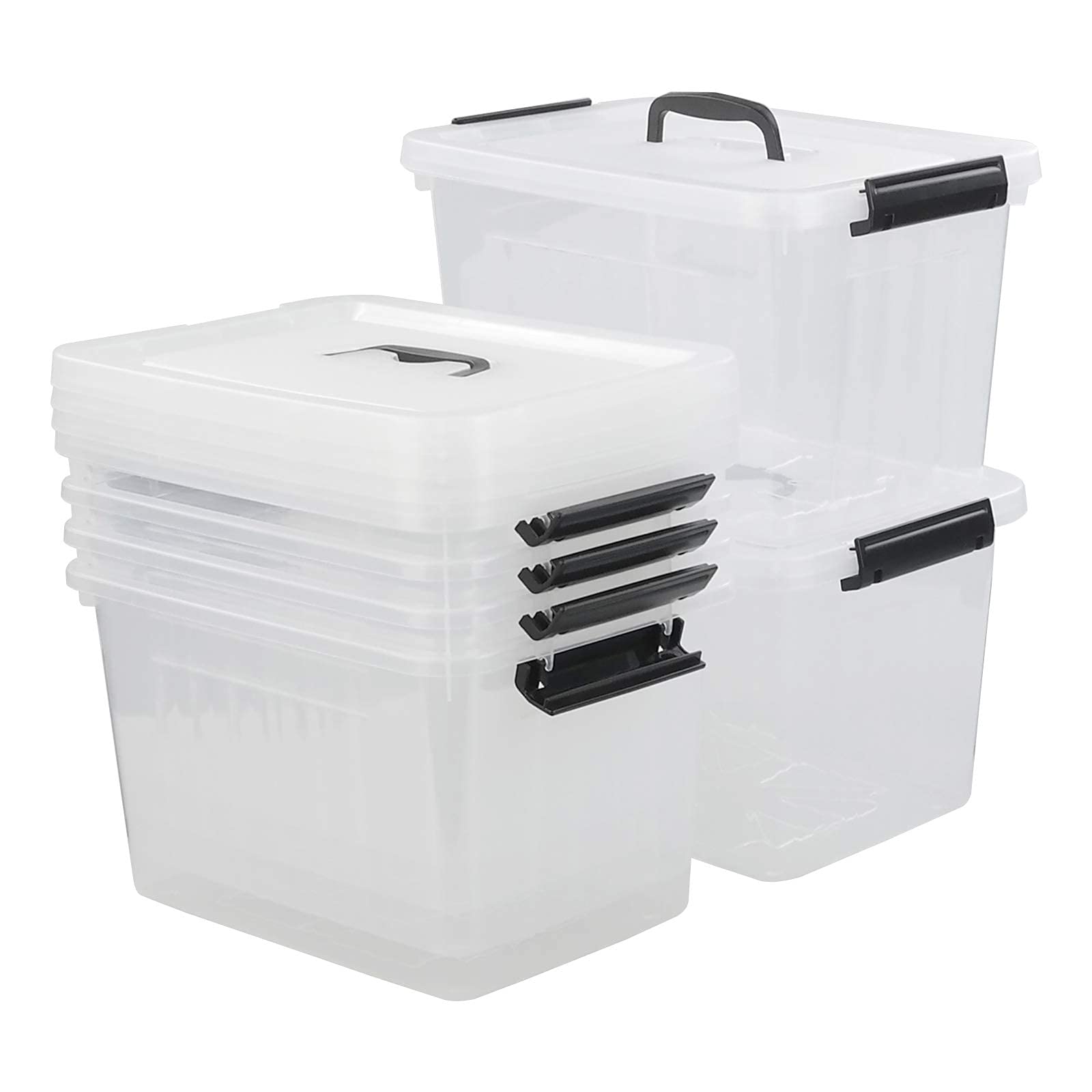Nesmilers 6 Packs Plastic Storage Box, 12 L Storage Container, Clear Box with Lid