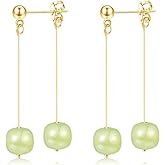 LOOYUUPEE Natural Hetian Jade Bead Earrings, Lucky Green Jade, Dainty Green Real Jade Charm Pendant Jewelry Studs, Handmade Ear Stud Earrings Hoop Earrings for Women