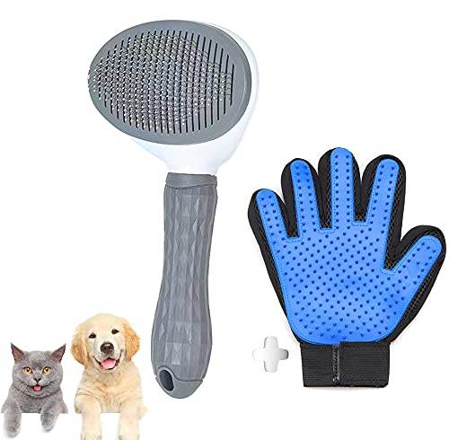 DASHH Glove + Brush for Dogs and Cats, Comb and Self-Cleaning Grooming for Pets, Removing Excess and Dead Animal Hair