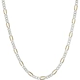 Primavera Italy Two-Tone Figaro Link Chain Necklace, 18Kt Gold Over Sterling Silver, 18-Inch with Lobster Clasp