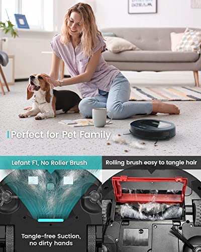 Robot Vacuum Cleaner, Lefant Robot Vacuum and Mop, Upgrape Super Thin 2.7inch with 600ml Dust Bin, 200 Mins Runtime, Tangle-Free, Quiet, Ideal for Pet Hair, Carpets, Floor Care, Commercial Indoor, F1