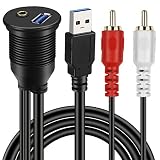 BATIGE USB 3.0 & 2 RCA Male to 3.5mm USB3.0 Female Car Mount Flush Cable 2RCA USB 3.0 Flush Mount Extension Cable -6ft