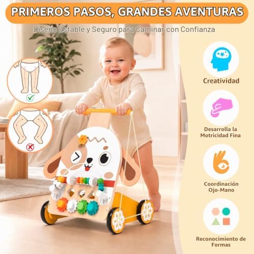 Andador de Madera Perro Montessori 6 en 1, Correpasillos