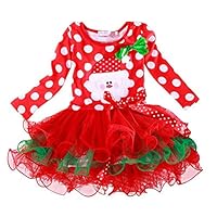 Myosotis510 Girls Christmas Santa Elk Polka Dot Tutu Dress with Bow