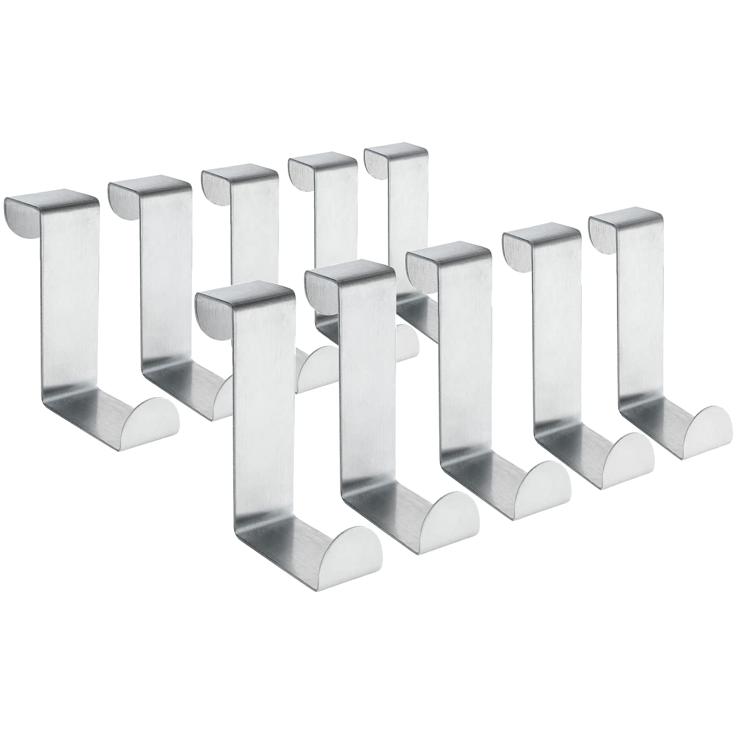 Tatkraft Seger 10 Over Door Hooks, No Drill Stainless Steel Hanger Door, Reversible and Compatible for Cabinet Door Cupboard Drawer Closet, Rustproof and Ready to Use Overdoor Hook, 5 kg 11lbs