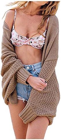 AuntTaylor Chunky Knitted Long Sleeve Open Front Blouse Cardigans for Women Khaki#142