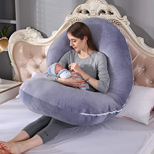 Chilling Home Pregnancy Pillow, 55 inches Full Body Pillow Maternity Pillow for Pregnant Women, Comfort C Shaped Zootzi Pillow with Removable Washable Velvet Cover(Grey, 55 x 26 inches)