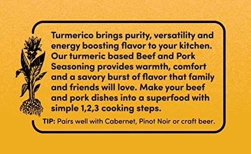 TURMERICO ORIGINAL BEEF AND PORK SEASONING FOR DAILY USE, LOW SODIUM, NON-SPICY, PROVIDES ANTI-OXIDANT AND ANTI-INFLAMMATORY SUPPORT, TURMERIC BASED