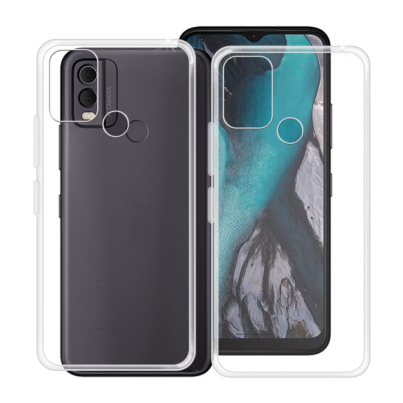 TREBAM Soft TPU Bumper Clear Case for Nokia C22 with 2 Pcs Tempered Glass Screen Protector, Ultra Thin Silicone Shockproof Case for Nokia C22 (6.5") - Transparent