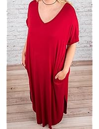 salimdy para mujer Plus tamaño V cuello bolsillo lateral de Split vestido Casual embarazadas suelto Maxi vestidos