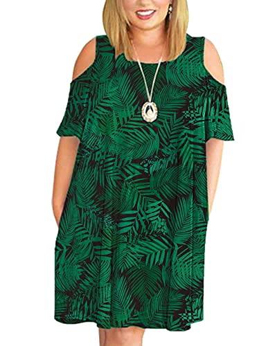 Cold Shoulder Dress for Women with Pockets Summer Plus Size Elastic Loose Dresses Green XX Large at Amazon