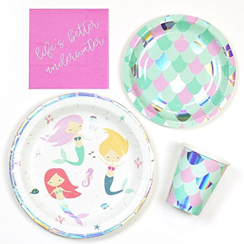 Wish We Were Mermaids - Party Supplies Tableware Set - Includes Plates, Napkins, Cups - Serves 16