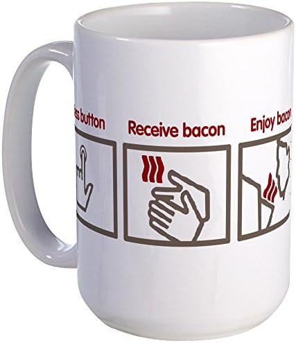 CafePress - PUSH BUTTON GET BACON Large Mug - Coffee Mug, Large 15 oz. White Coffee Cup