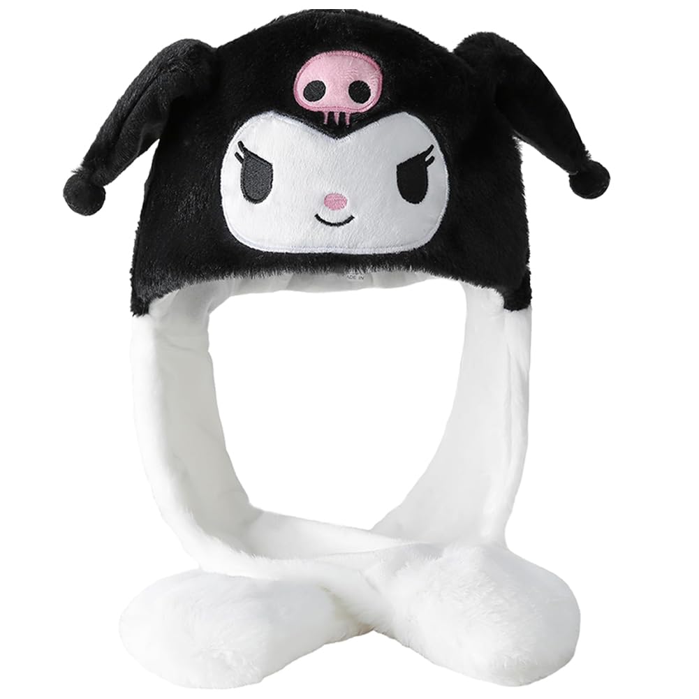Kurromi Plush Ear Moving Hat with Ears that Pop Up, Funny Cosplay Hat for Kids (Black)