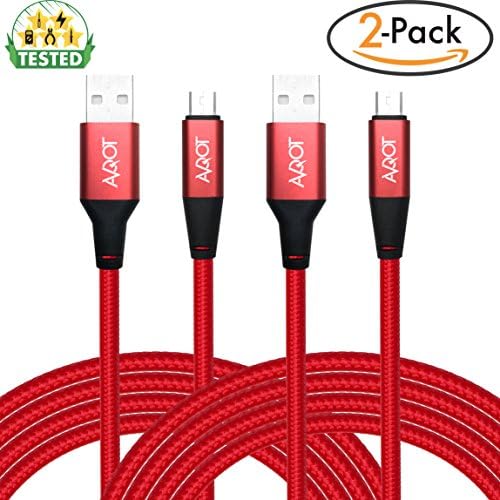 AVQOT Micro USB Cable Android Charging [2-Pack 4ft] QC 3.0 Compatible, Super-Durable, Fast Charge [2.4 A] High Speed Sync, Nylon-Braided Cord for Samsung, HTC, Sony, Nokia, PS4, LG Smartphones (Red)