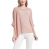 Wiwish Women's Baggy Solid Sheer Chiffon Caftan Poncho Plus Size Summer Tunic Top Blouse