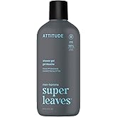 ATTITUDE Shower Gel Body Wash for Men, 98% Natural Origin Ingredients, Paraben & Phthalate Free, EWG Verified, Cleanses Without Drying, Eucalyptus & Sage,14 Fl Oz