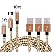 3Pcs 3FT 6FT 10FT Extra Long Nylon Braided Charging Cable Cord 8-Pin Lightning to USB Cable Charger Compatible with iPhone 7/ 7Plus/6/6s/6plus/6splus, iPhone5/5s/5c,iPad, iPod,iPod (Coffee+Silver)