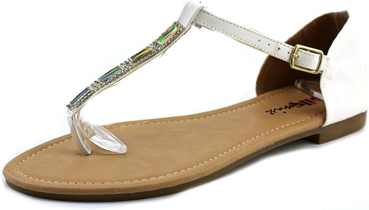 Amazon.com | Dollymix Ella-60 Women Open Toe Synthetic White Thong Sandal | Sandals