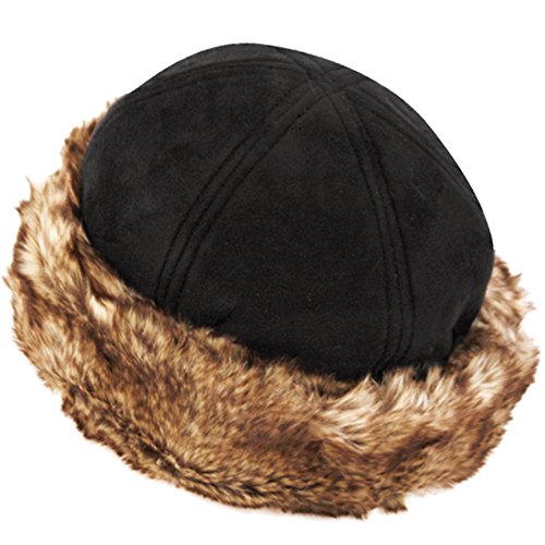 CL2192 Faux Leather With Faux Fur Trimmed Winter Fashion Hat (BLACK)