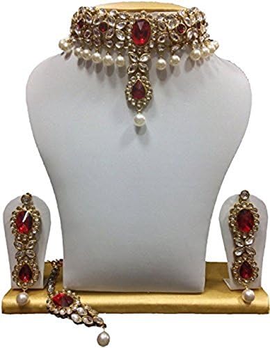 Prime Fast Delivery Ethnic Indian Bollywood Vidya Balan Inspired Red Stone Kundan Jewelry Necklace Set