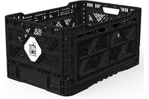 Bigant Heavy Duty Collapsible & Stackable Plastic Milk Crate - Snap Lock Foldable Industrial Garage Storage Bin Container Utility Tote Basket (Black, 1 Medium Crate)