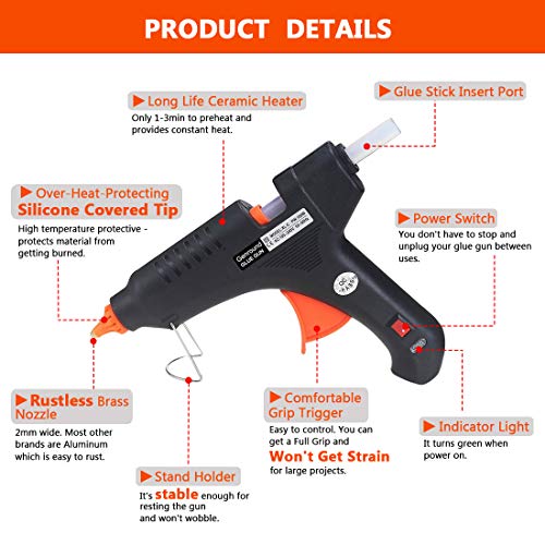 Hot Glue Gun, Genround 100W Professional Hot Glue Gun with Glue Sticks 30pcs and Carry Case, Industrial Hot Melt Glue Gun Full Size Glue Stick, Hot Glue for Gun for DIY Arts Crafts Repairs