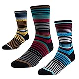 Mens Dress Socks-Striped Crew Socks with Funky Colorful Patterned-Novelty Socks with Comfort Combed Cotton US Size 8-12 3 Pack SEESILY (1)