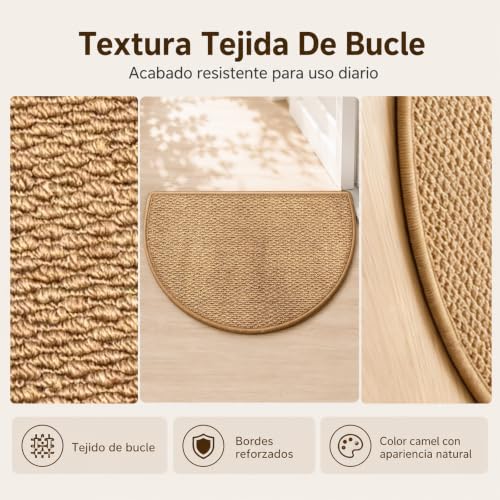 Rantuia Tapete para Entrada De Casa Semicircular 80 x 50 cm, Tapete Entrada Antideslizante, Superficie Tejida De Bucle, Atrapa Polvo y Suciedad, para Puerta, Pasillo y Sala, Color Camel