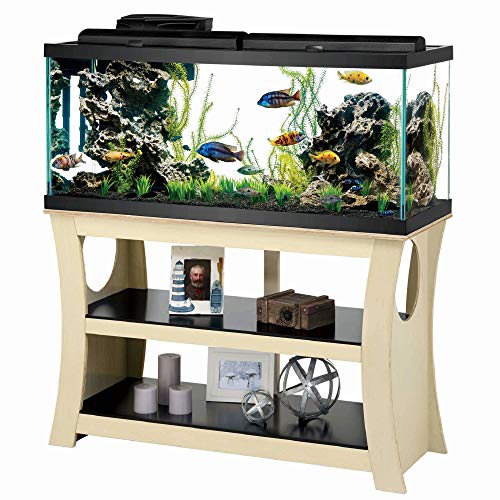 Aqueon Trends Black/Natural Wood Aquarium Stand, 48″ L, 48 in, Natural Wood/Black