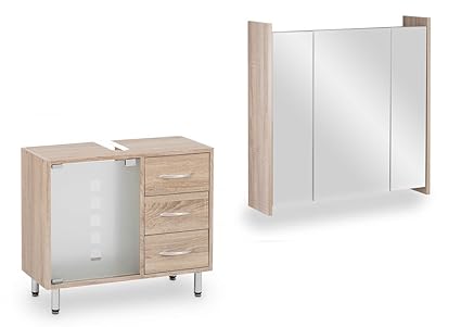 Galdem Badmöbel-Set Spiegelschrank FROSTI mit Waschbeckenunterschrank Madison Badezimmer Badschrank Unterschrank Sonoma Oak