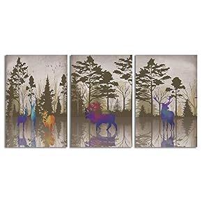 NWT Canvas Wall Art Abstract Deer in Forest...