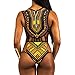 Women's African Tribal Print Bikini High Cut Monokini One Piece Swimsuit Backless Swimwear (M, Black)