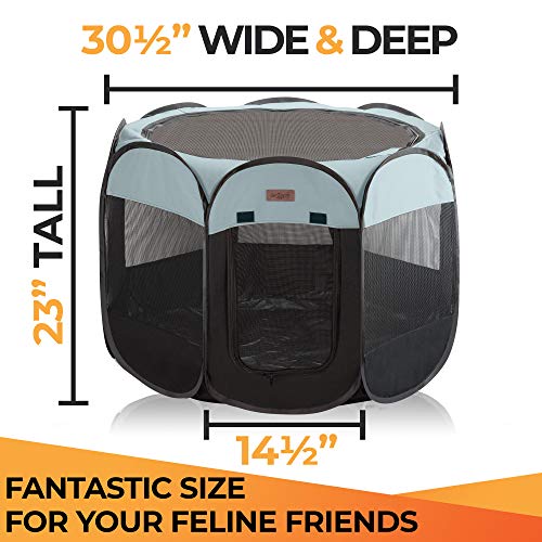 Easyology Cat Playpen for Indoor Cats - 23â€ Tall x 30â€ Wide - Claw-Proof Mesh, Thick Zippered Foldable Pet Playpen - Travel Cat Kennel/Cat Crate with 10 Second Setup - Animal Playpen