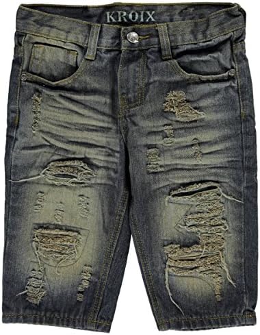 Kroix Big Boys' "Frayed Fade" Denim Shorts - dark blue, 18